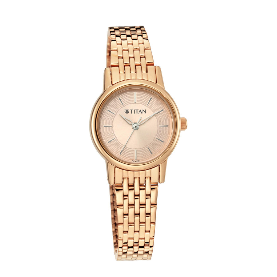 Titan Quartz Analog Rose Gold Dial Metal Strap Watch for Women