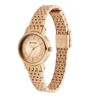 Titan Quartz Analog Rose Gold Dial Metal Strap Watch for Women