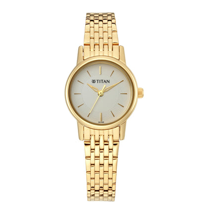Titan Quartz Analog White Dial Golden Metal Strap Watch For Women
