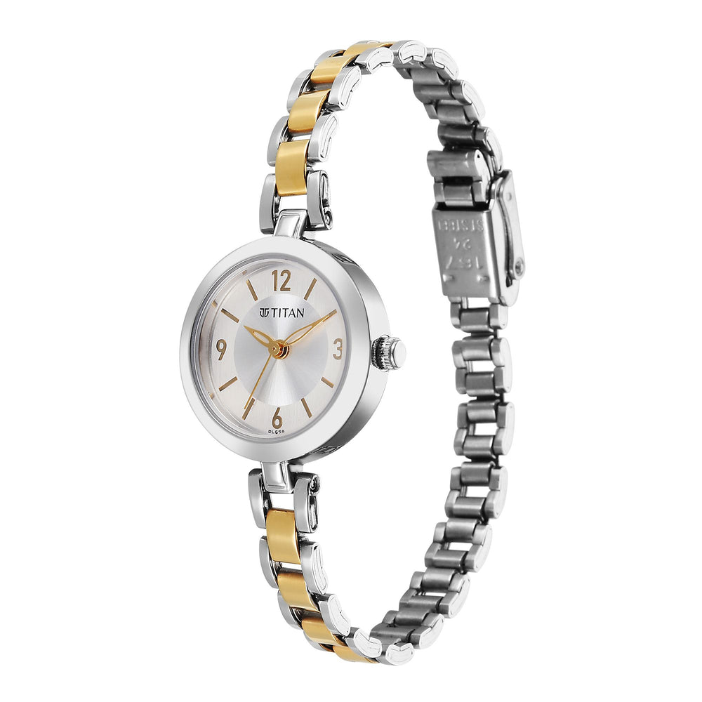 gold and silver women's watch
