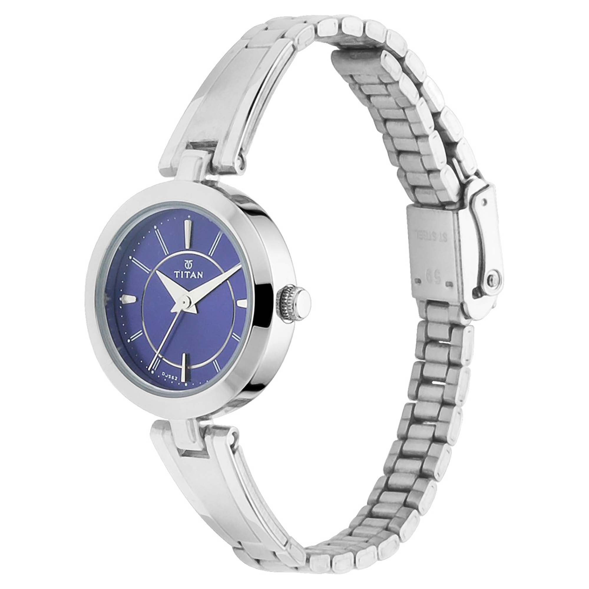 Titan Blue Dial Silver Metal Strap Analog Watch for Women