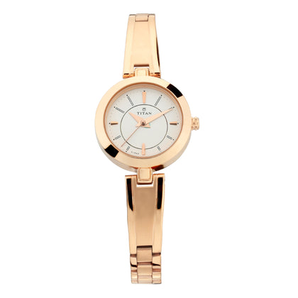Titan Quartz Analog Silver Dial Rose Gold Metal Strap Watch For Women