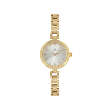Titan Quartz Analog Champagne Dial Golden Stainless Steel Strap Watch For Women