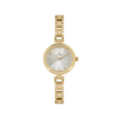 Titan Quartz Analog Champagne Dial Golden Stainless Steel Strap Watch For Women