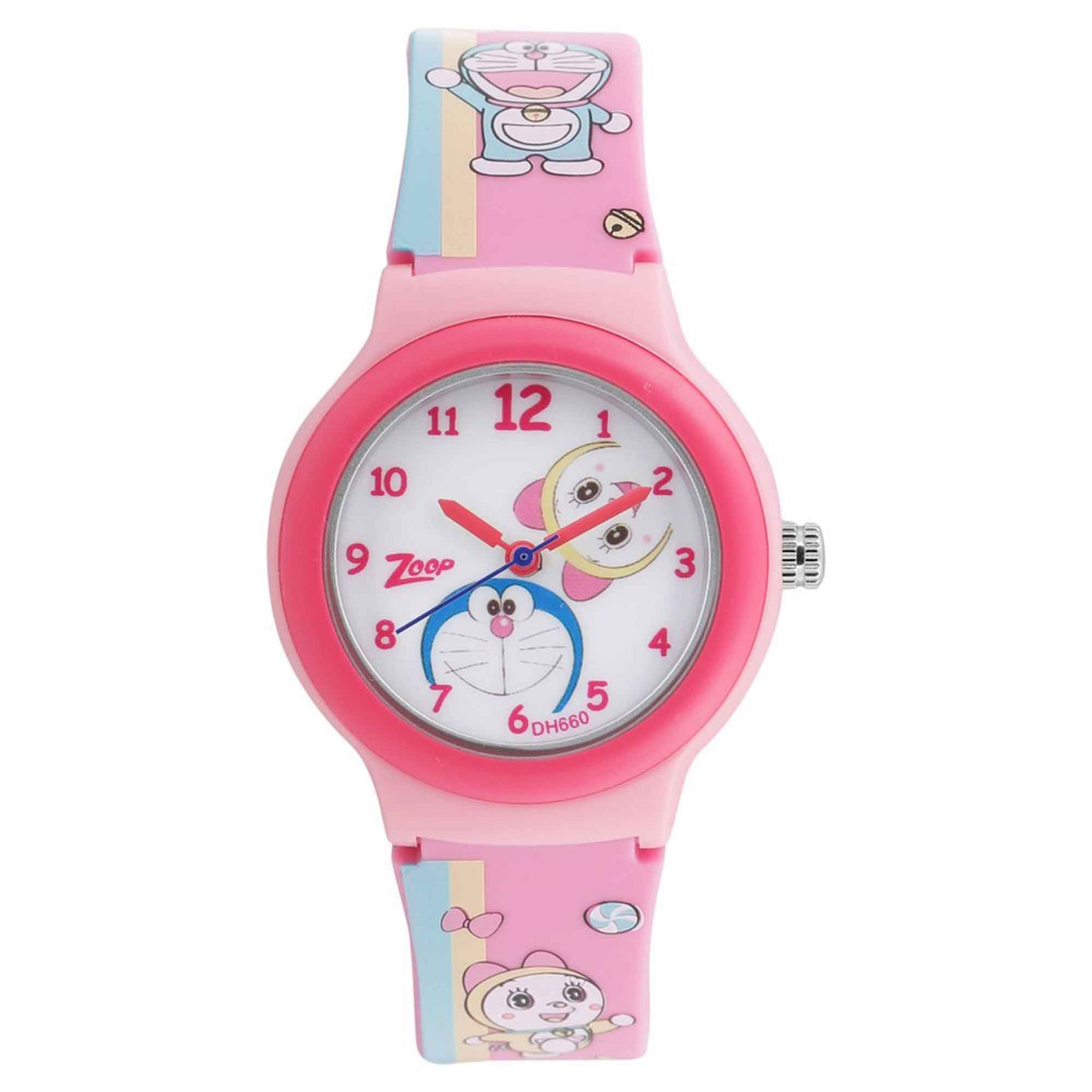 Zoop Doraemon Analog Watch with White Dial & Pink Strap for Boys Girls Kids, from House of Titan