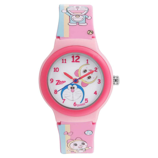 Zoop Doraemon Analog Watch with White Dial & Pink Strap for Boys Girls Kids, from House of Titan