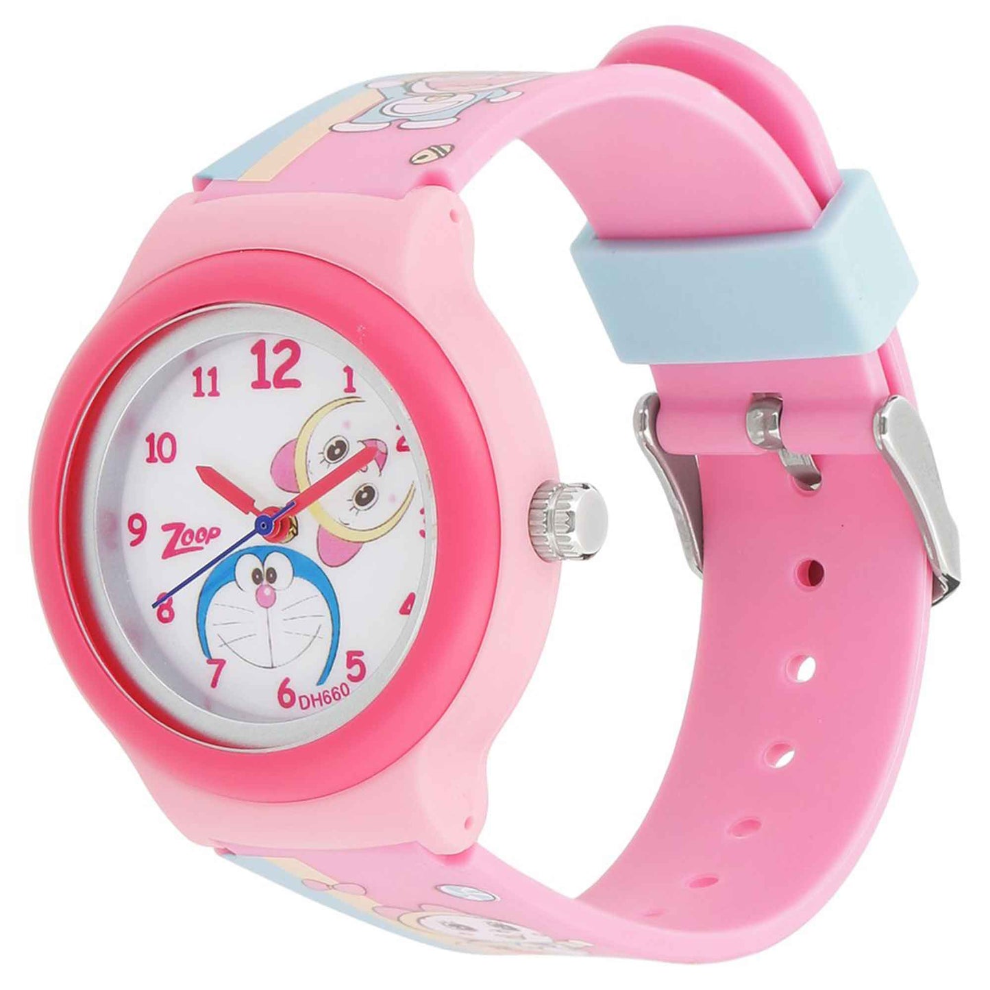 Zoop Doraemon Analog Watch with White Dial & Pink Strap for Boys Girls Kids, from House of Titan