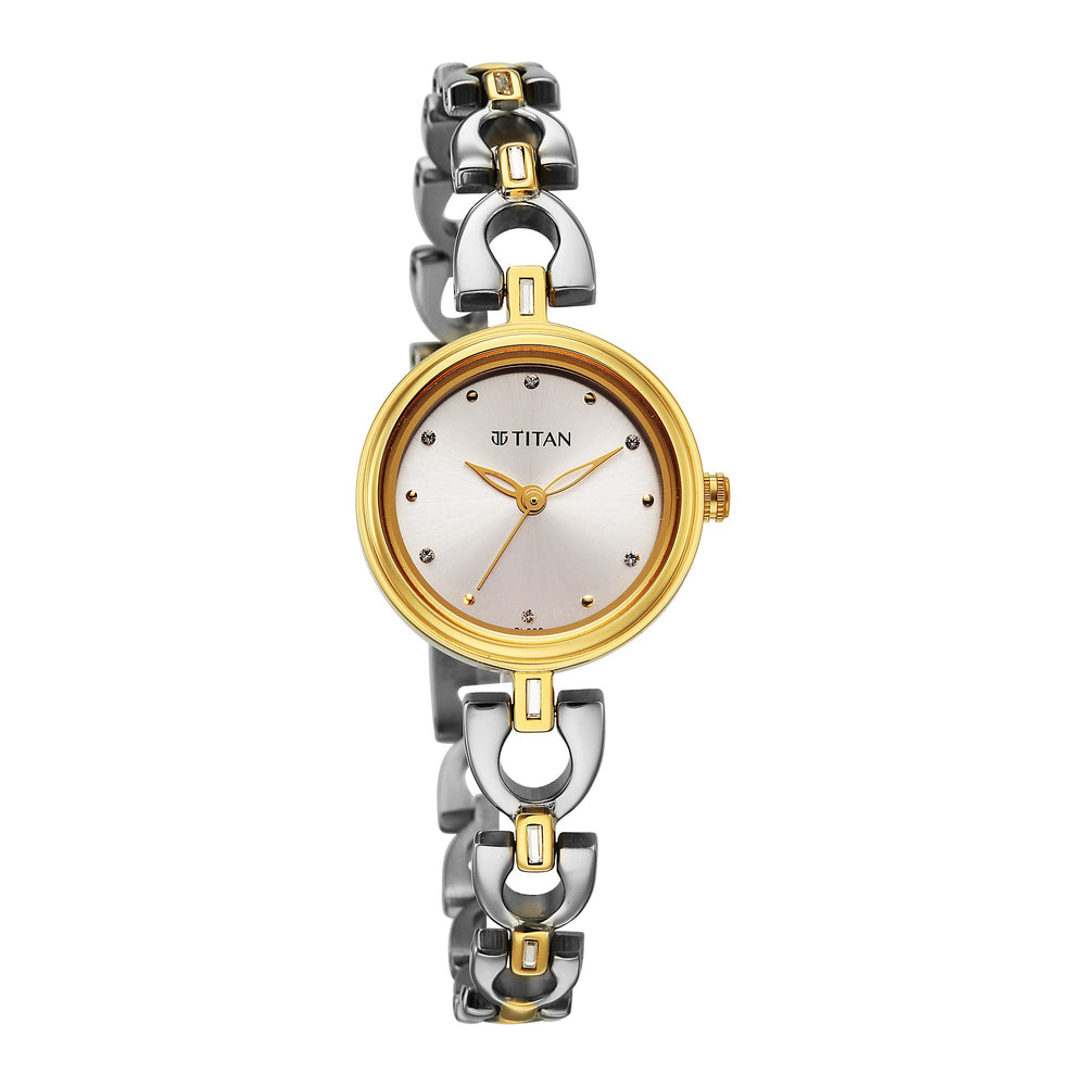 Titan Silver Dial Dual Tone Metal Strap Analog Watch for Women 2601BM01