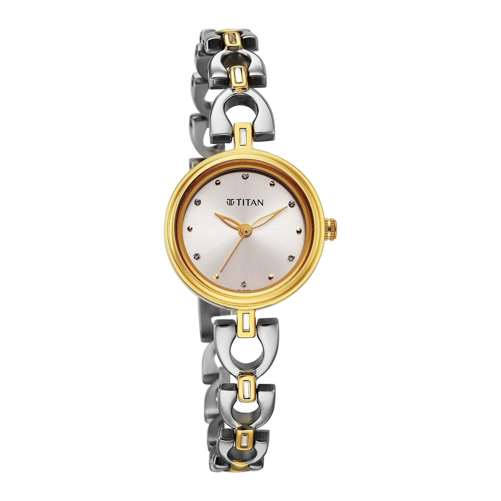 Titan Silver Dial Dual Tone Metal Strap Analog Watch for Women