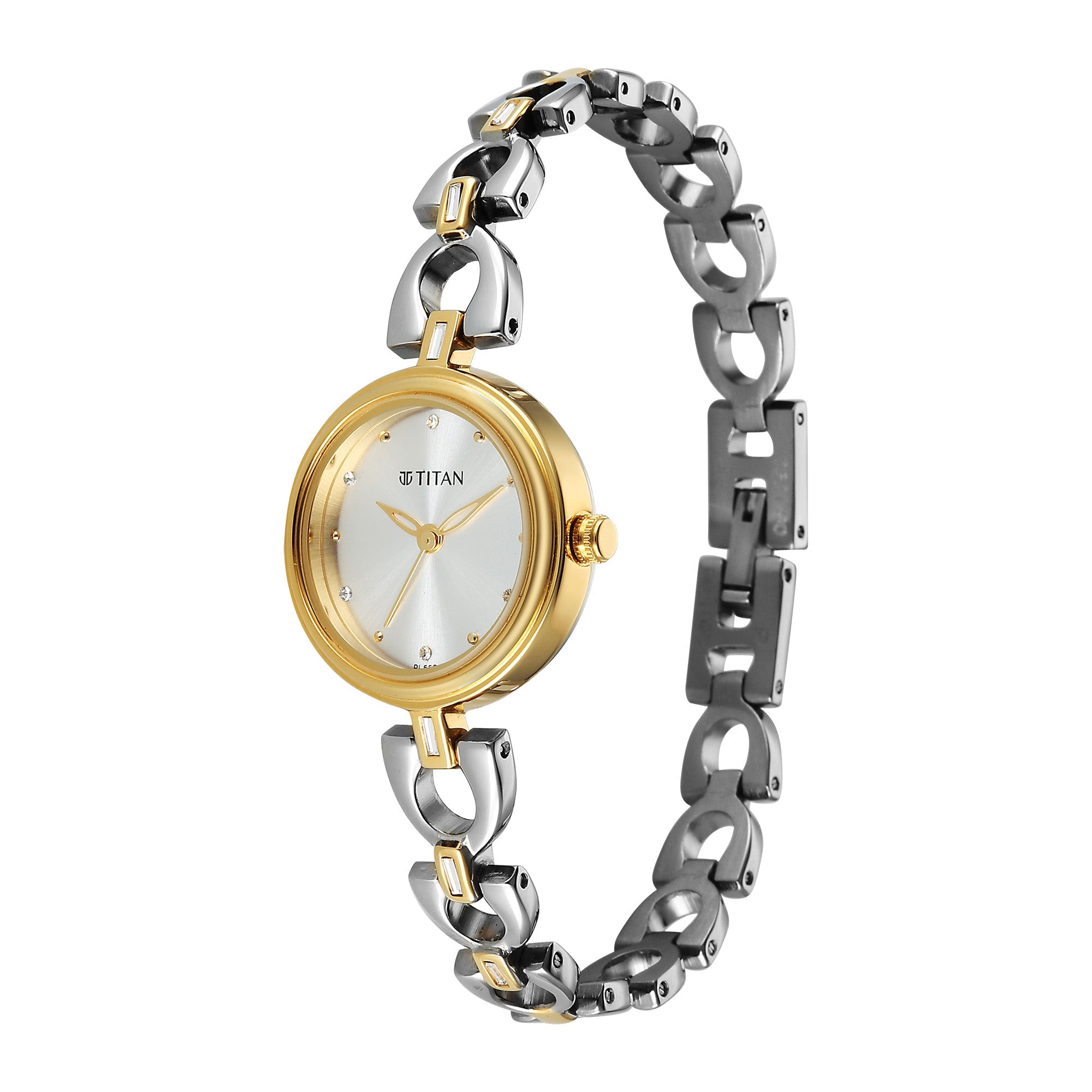 Titan Silver Dial Dual Tone Metal Strap Analog Watch for Women