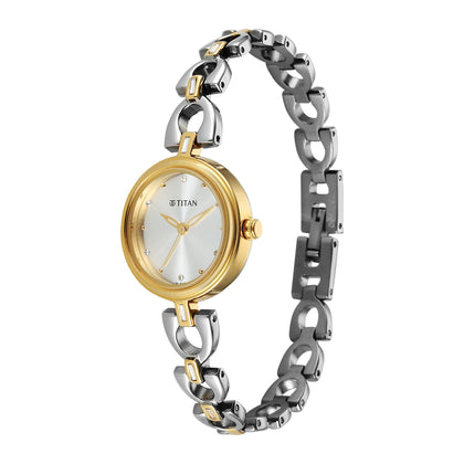 Titan Silver Dial Dual Tone Metal Strap Analog Watch for Women 2601BM01