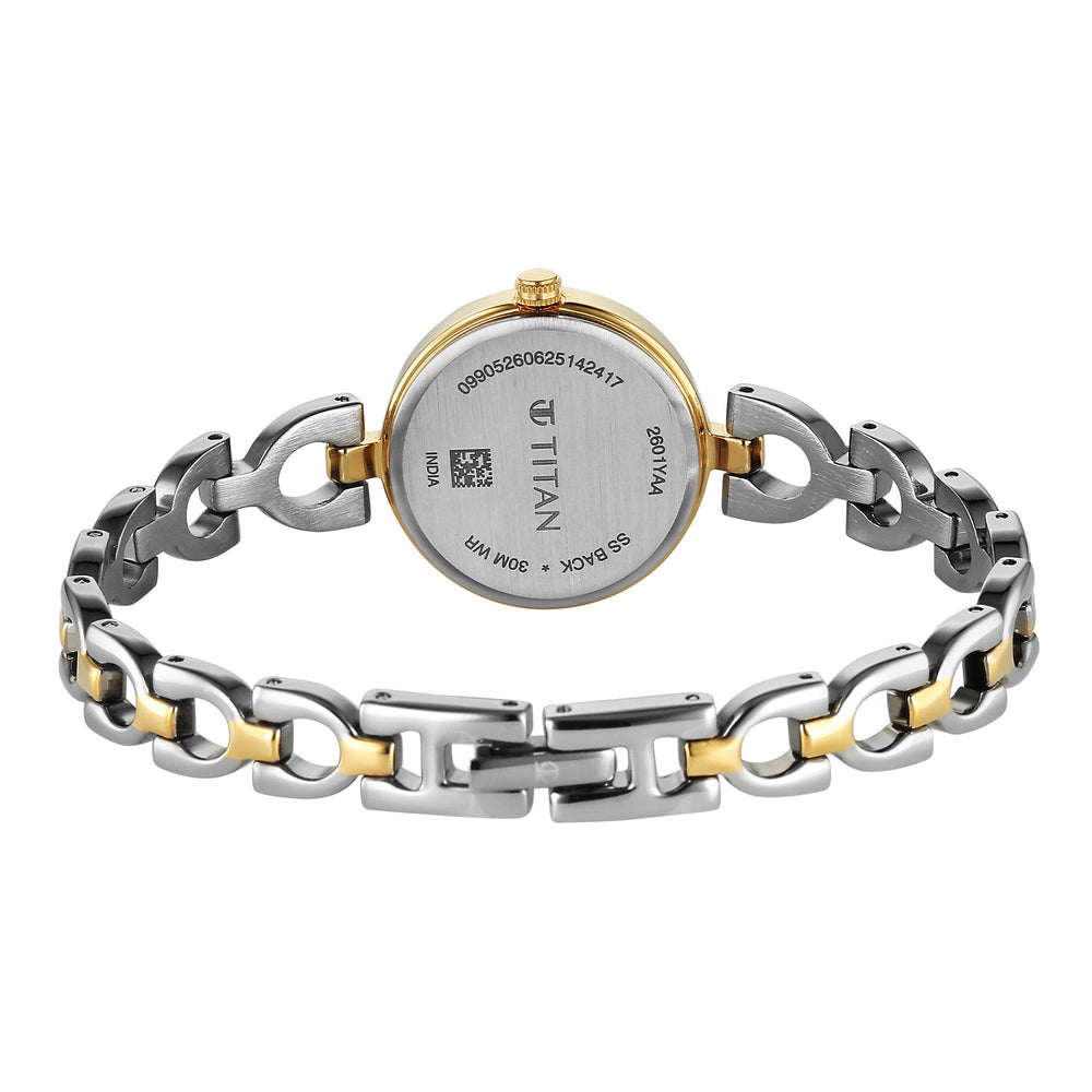 Titan Silver Dial Dual Tone Metal Strap Analog Watch for Women 2601BM01