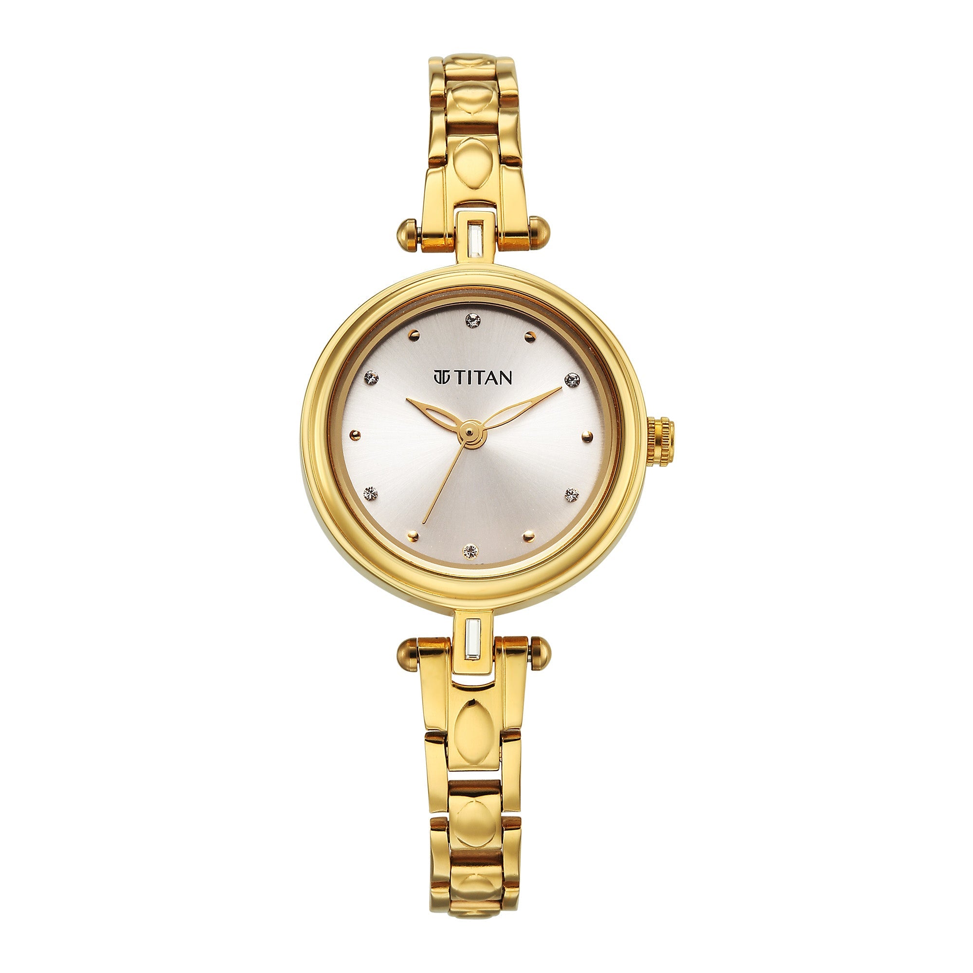 Titan Silver Dial Gold Metal Strap Analog Watch for Women