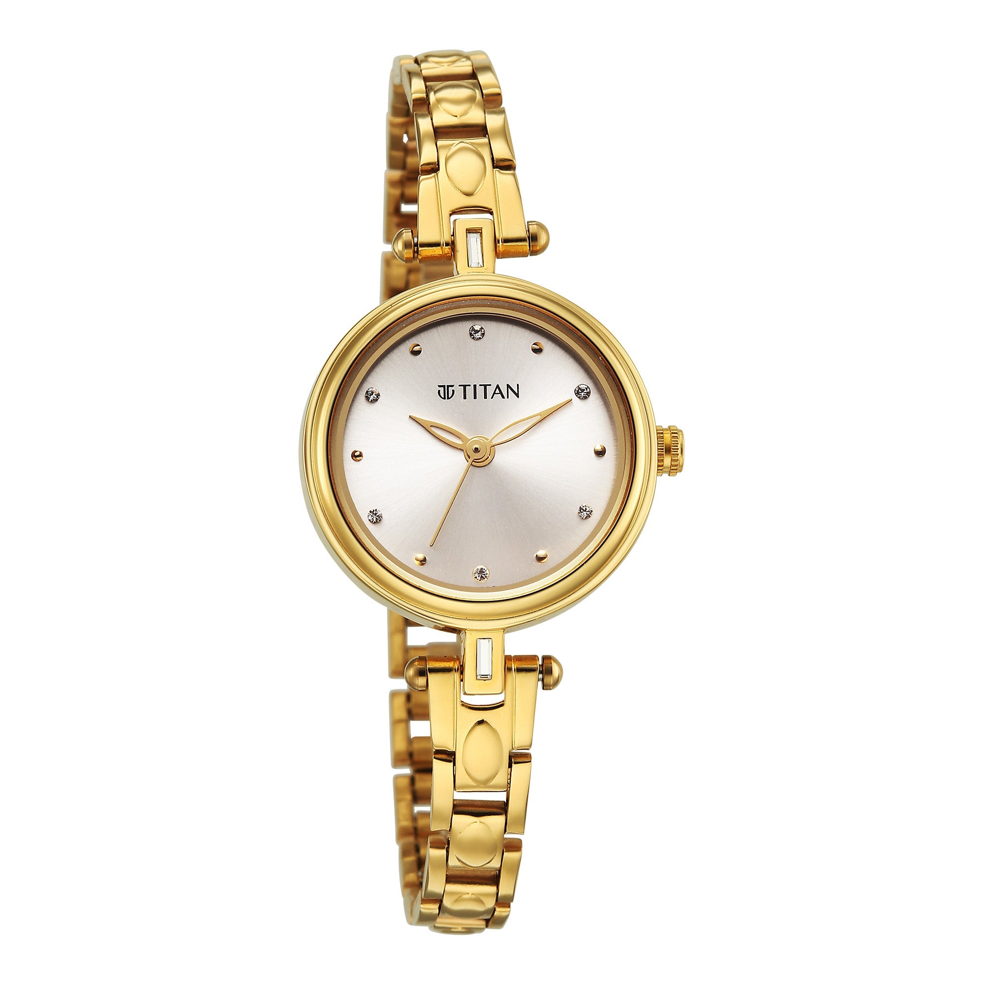 Titan Silver Dial Gold Metal Strap Analog Watch for Women
