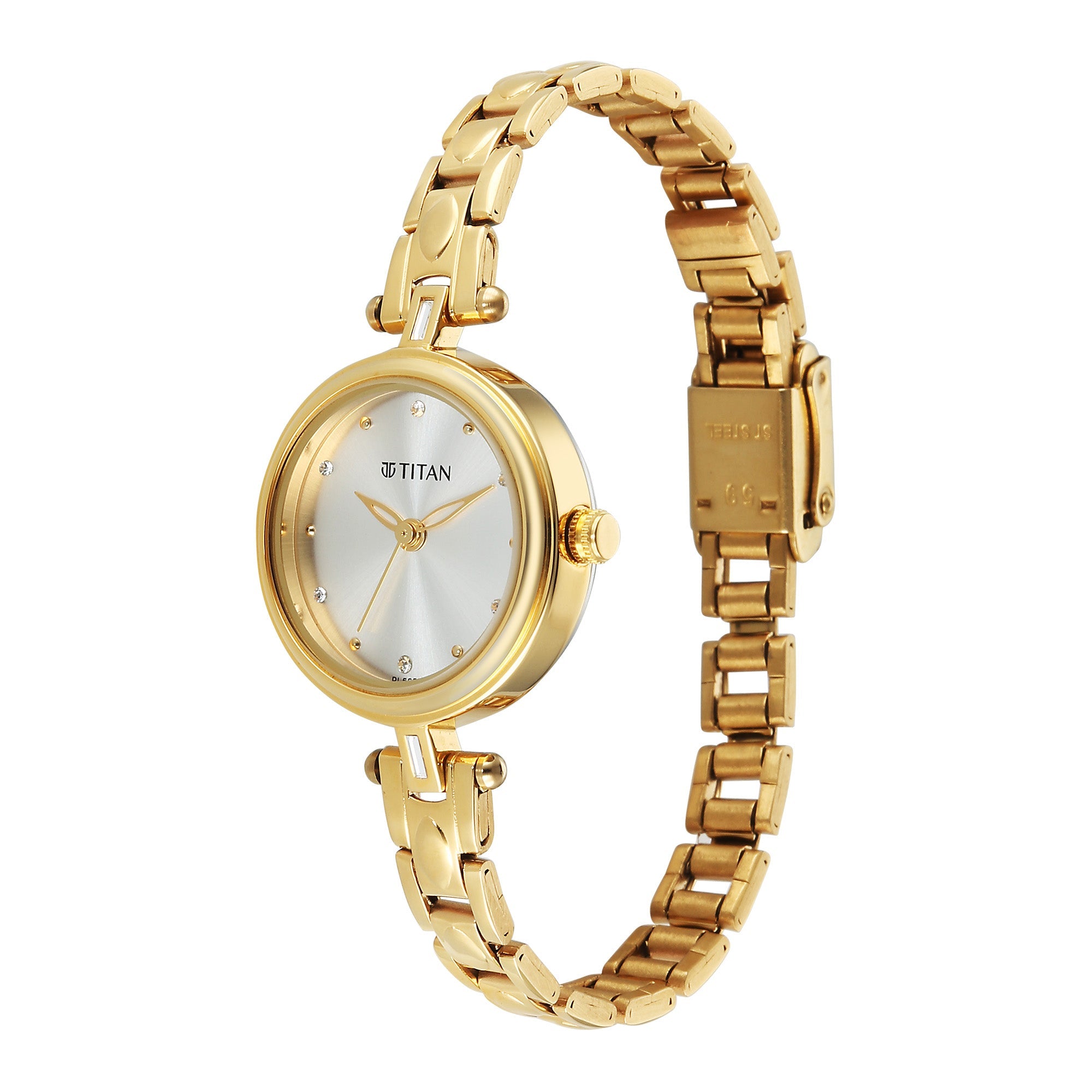 Titan Silver Dial Gold Metal Strap Analog Watch for Women
