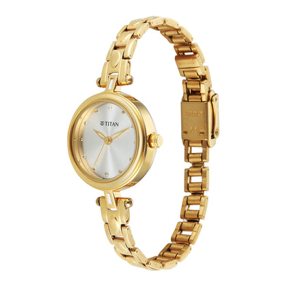 Titan Silver Dial Gold Metal Strap Analog Watch for Women 2601YM05