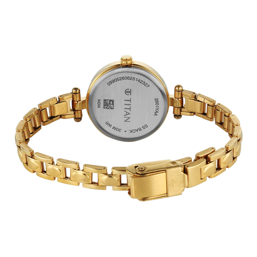 Titan Silver Dial Gold Metal Strap Analog Watch for Women 2601YM05