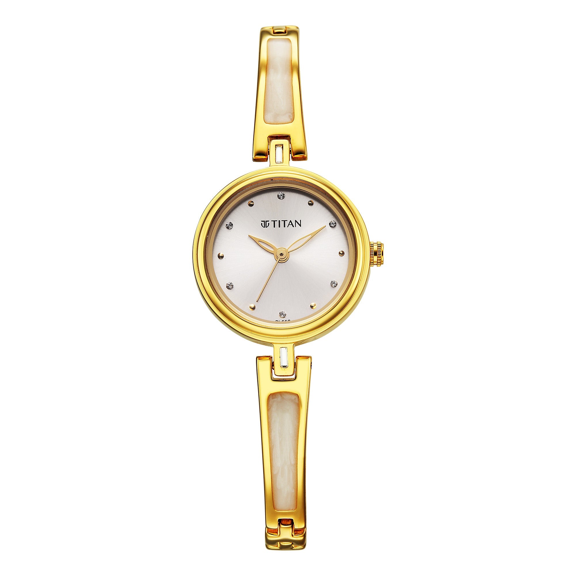 Titan Silver Dial Gold Metal Strap Analog Watch for Women