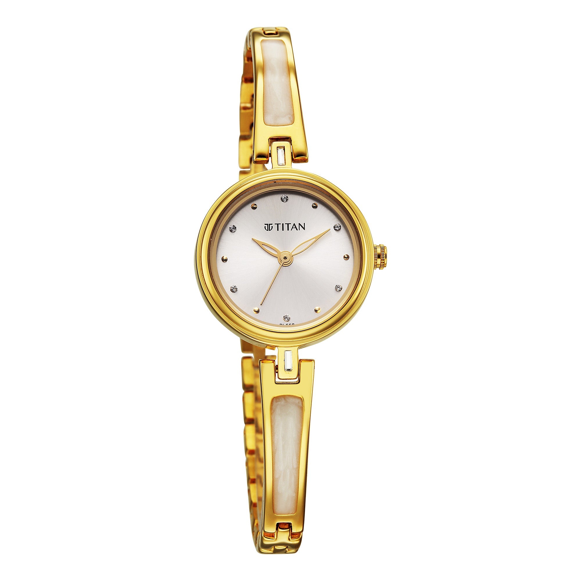 Titan Silver Dial Gold Metal Strap Analog Watch for Women