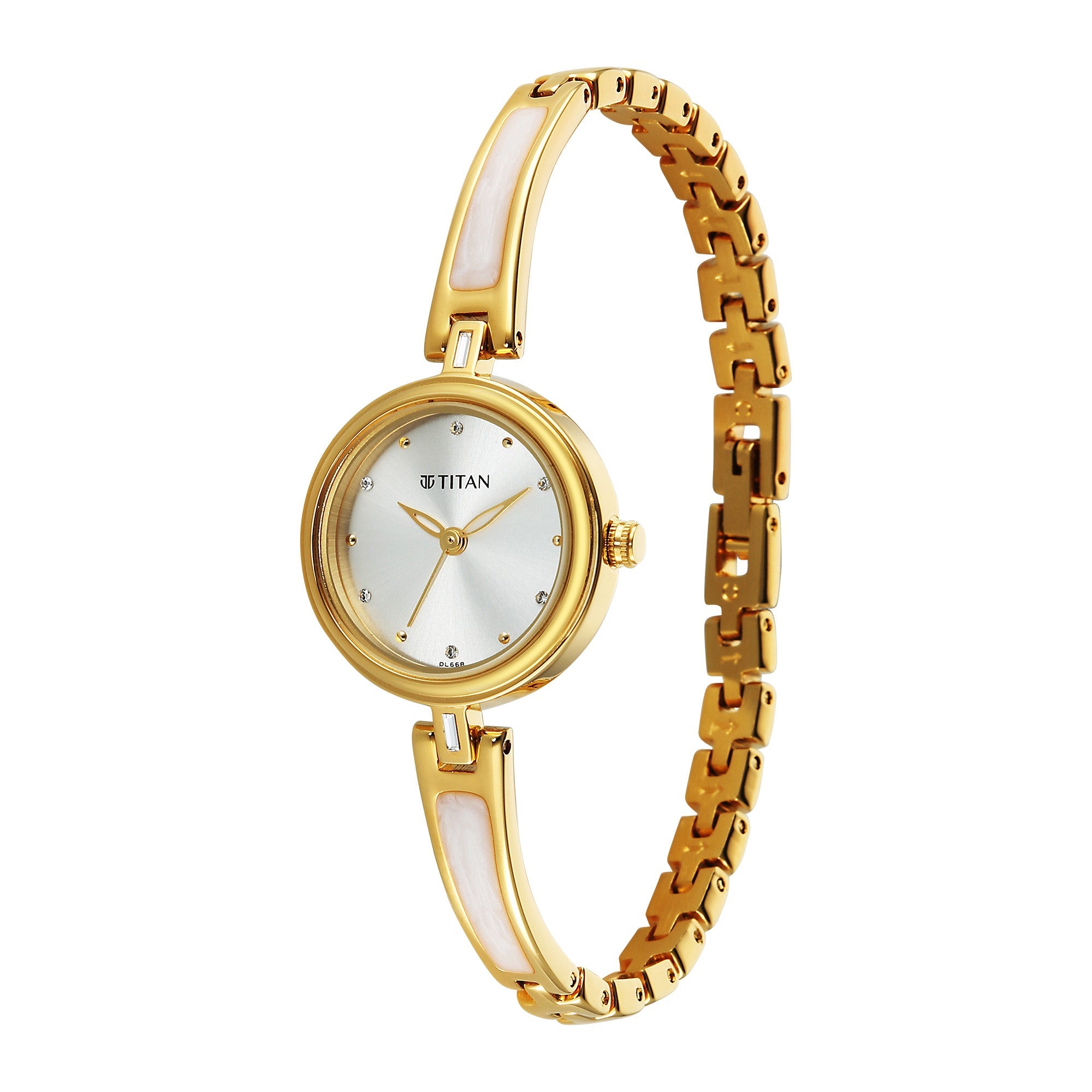 Titan Silver Dial Gold Metal Strap Analog Watch for Women