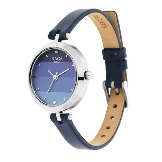 Titan Raga Viva Blue Dial Analog Leather Strap watch for Women