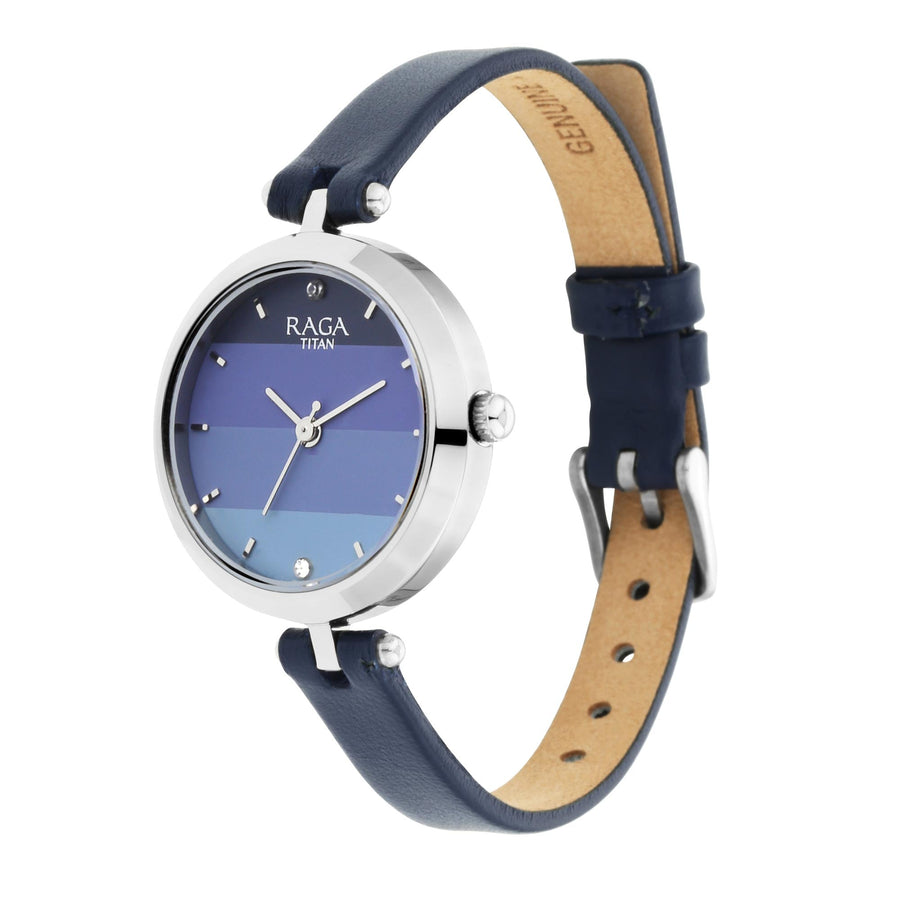Titan Raga Viva Blue Dial Analog Leather Strap watch for Women