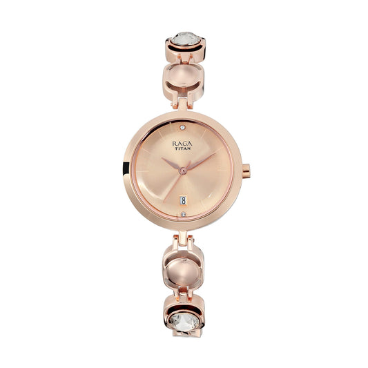 Titan Raga Viva Rose Gold Dial Analog with Date Metal Strap watch for Women