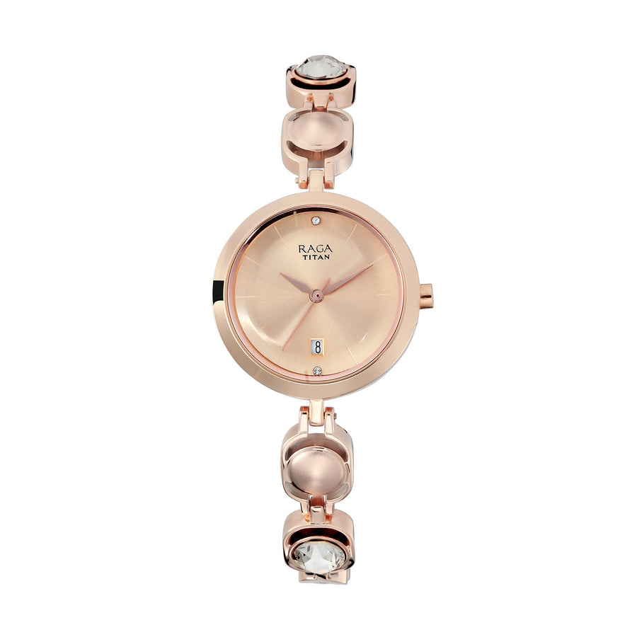 Titan Raga Viva Rose Gold Dial Analog with Date Metal Strap watch for Women