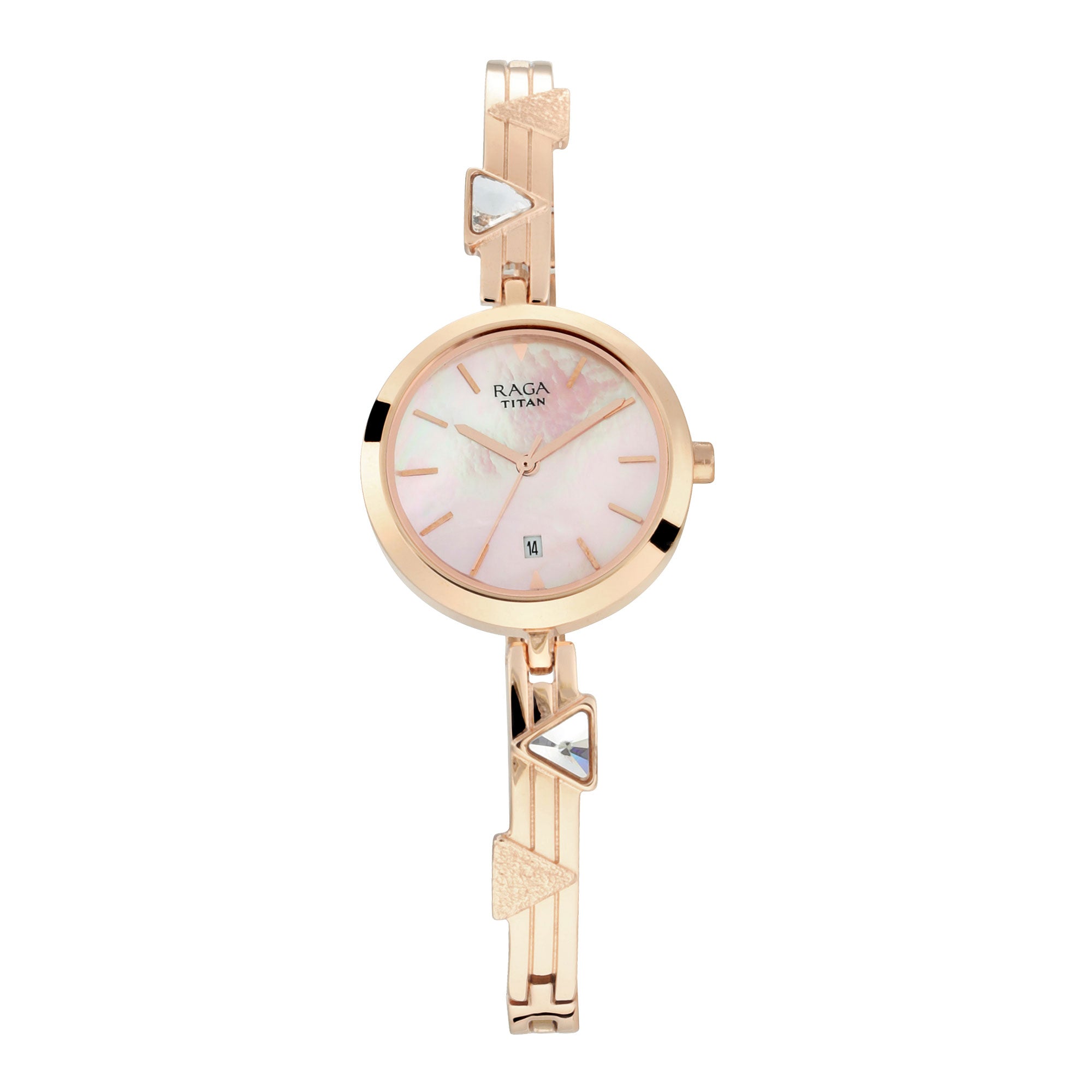 Titan Raga Viva Mother of Pearl Dial Rose Gold Metal Strap Analog with Date Watch for Women