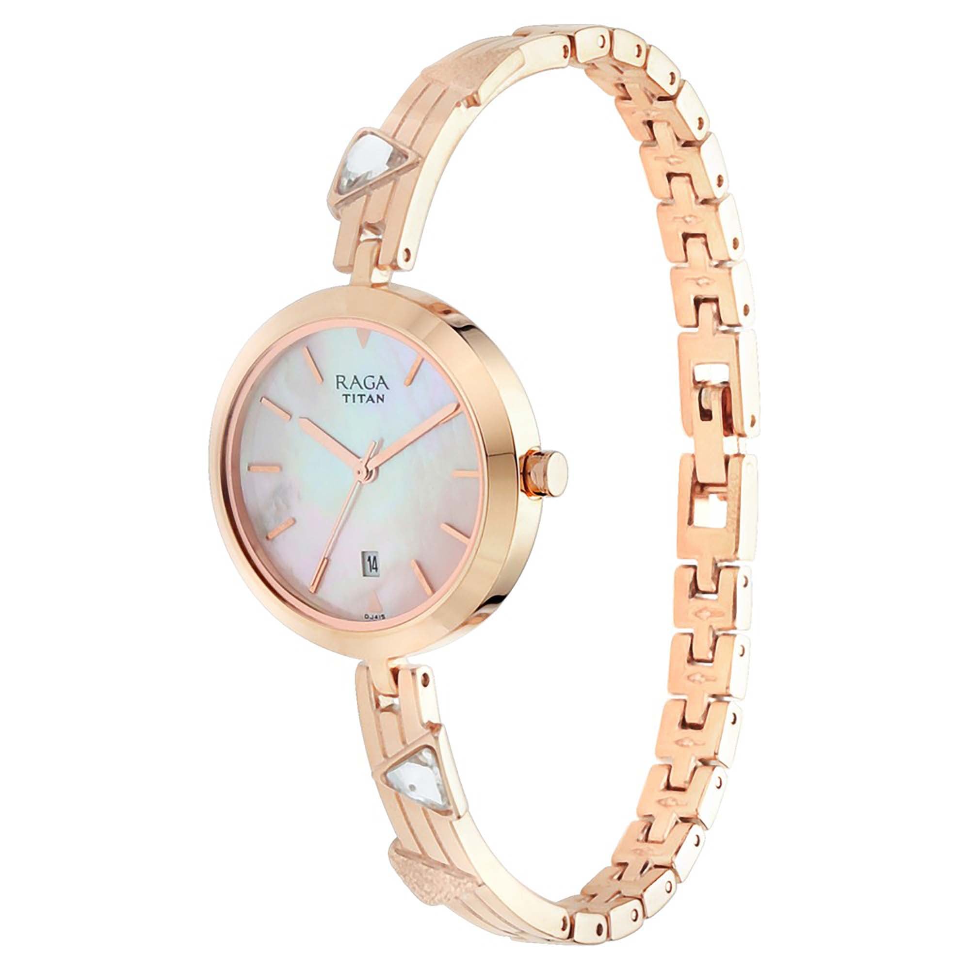 Titan Raga Viva Mother of Pearl Dial Rose Gold Metal Strap Analog with Date Watch for Women
