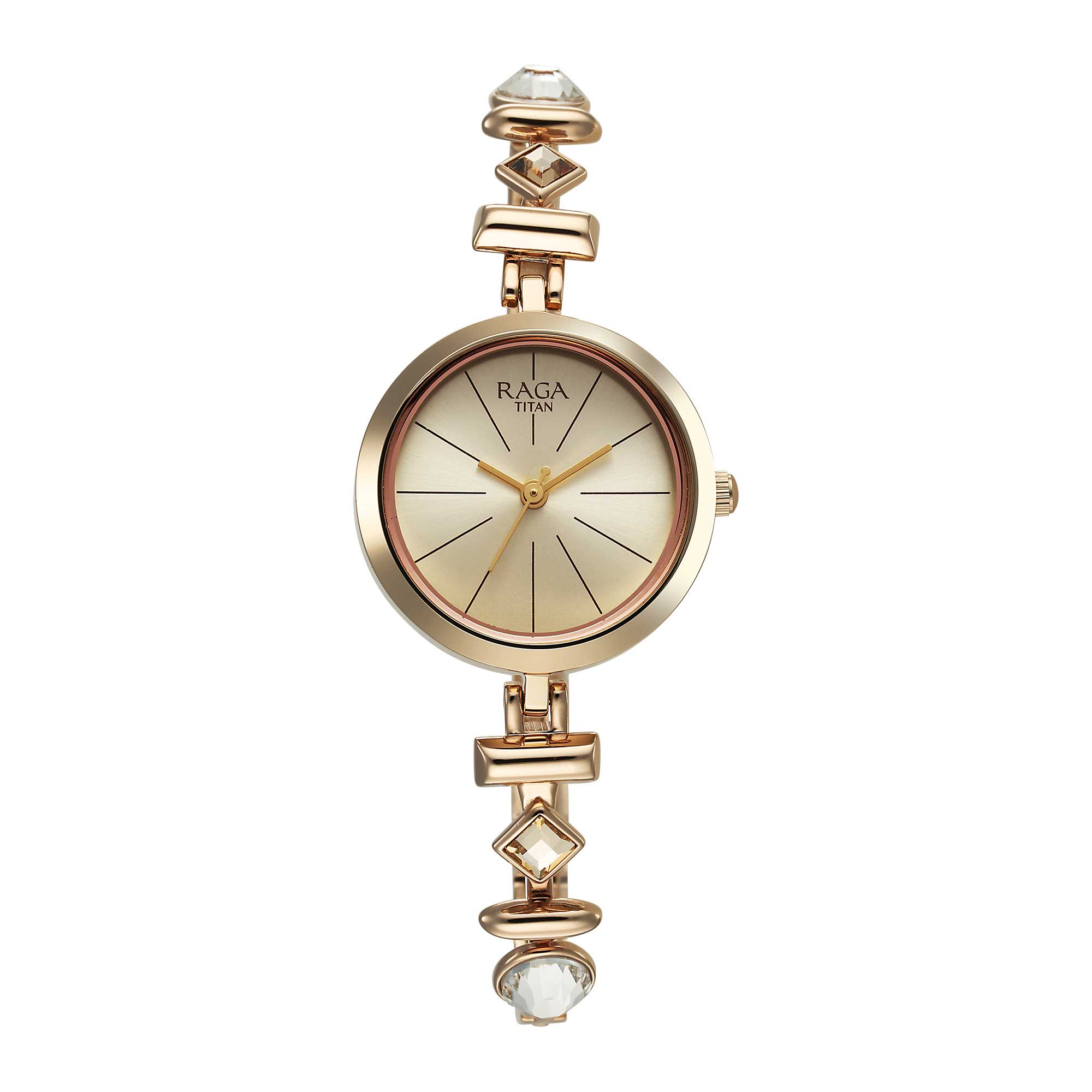 Titan Raga Viva Champagne Dial Gold Metal Strap Analog Watch for Women