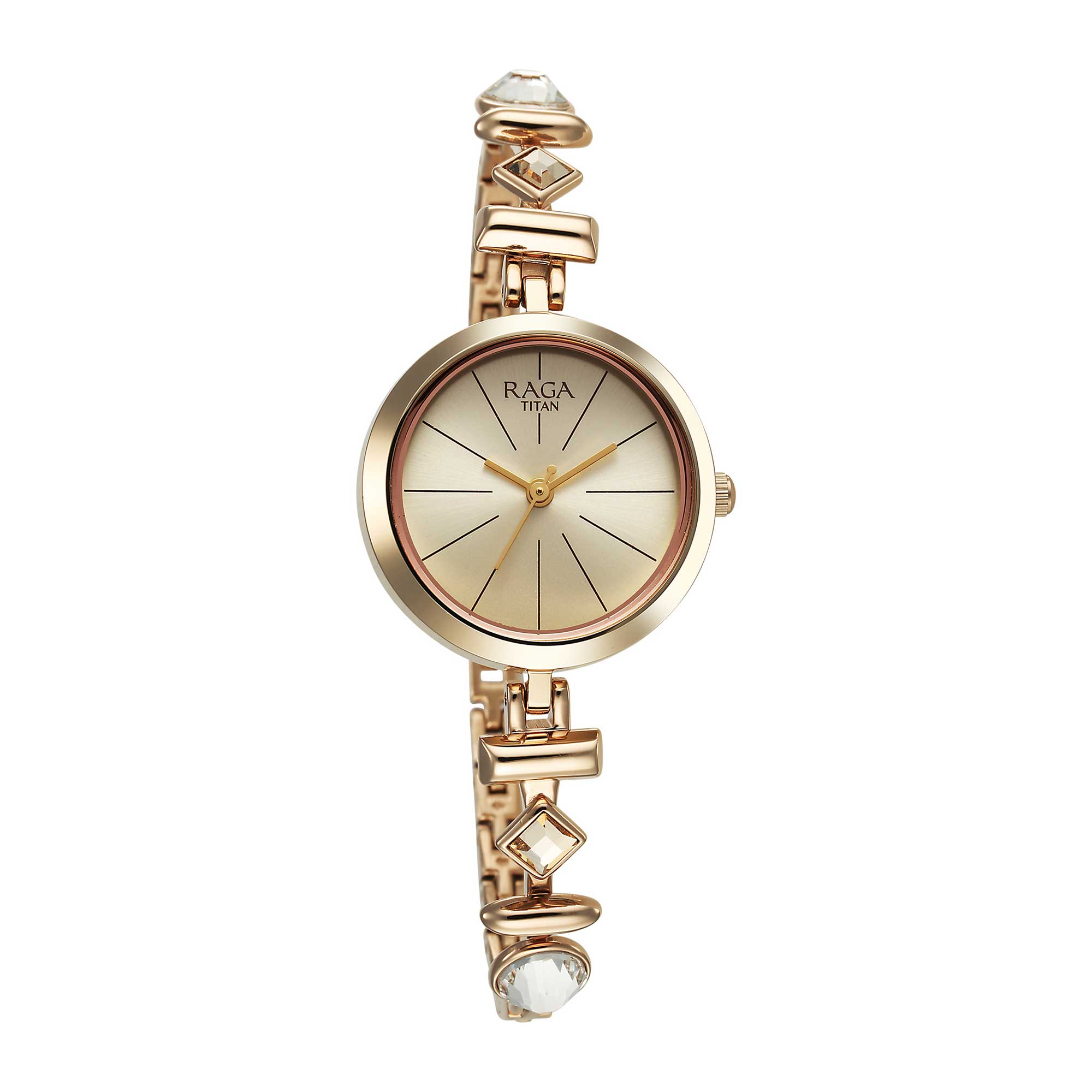 Titan Raga Viva Champagne Dial Gold Metal Strap Analog Watch for Women