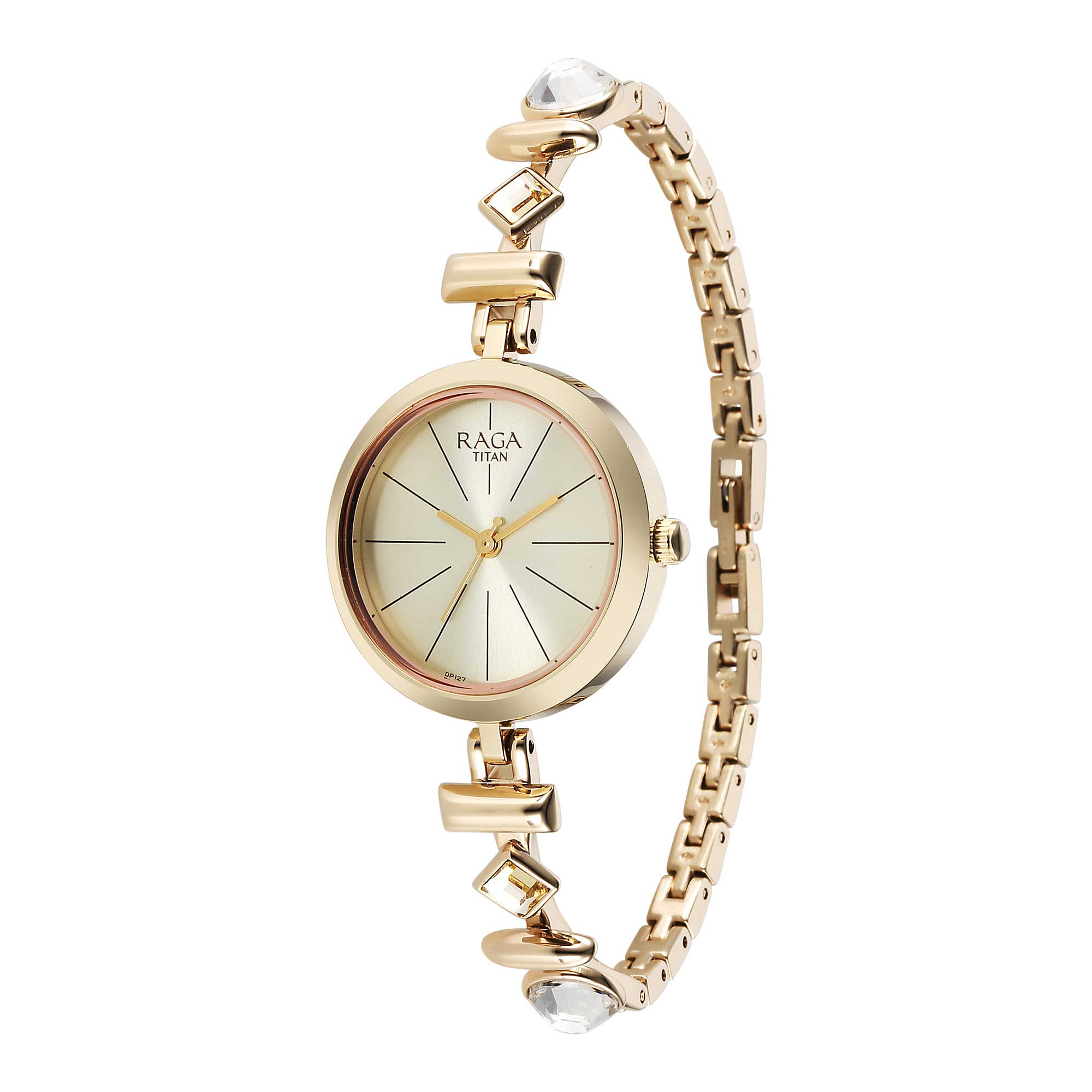 Titan Raga Viva Champagne Dial Gold Metal Strap Analog Watch for Women