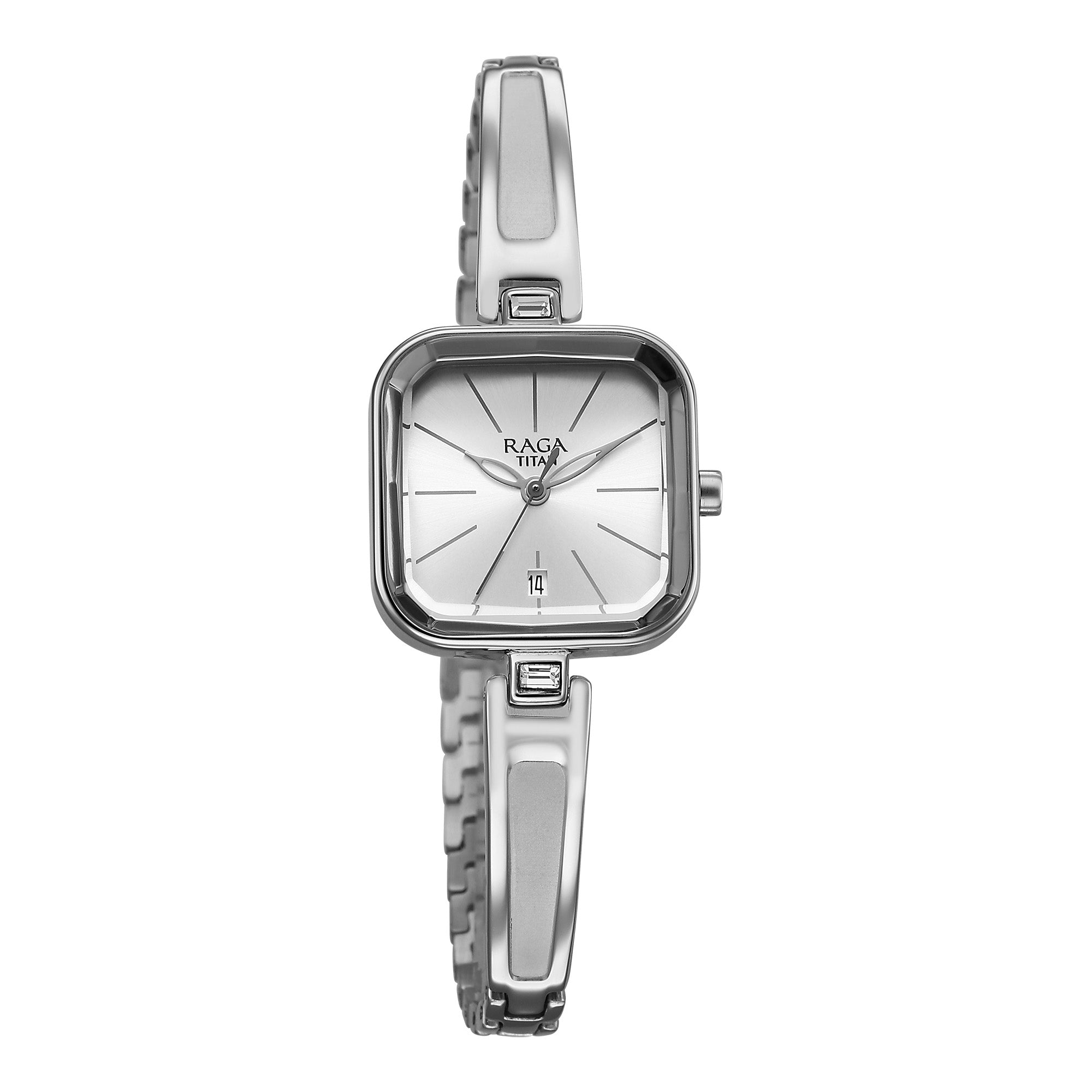 Titan Raga Silver Square Dial Metal Strap Analog with Date Watch for Women