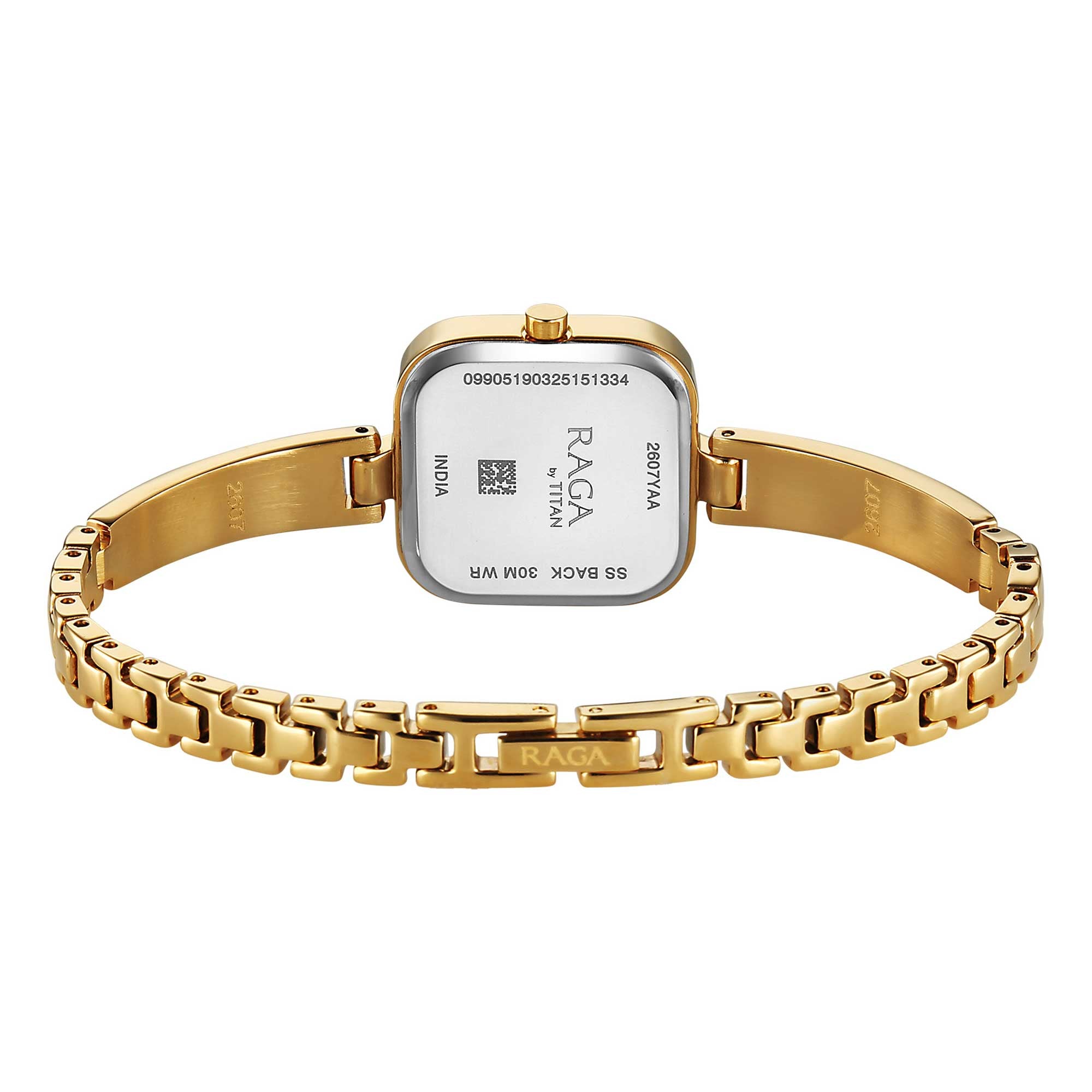 Titan Raga Champagne Square Dial Gold Metal Strap Analog with Date Watch for Women