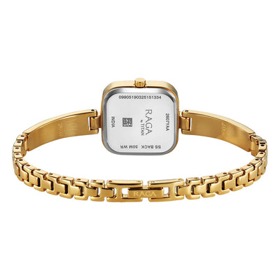 Titan Raga Champagne Square Dial Gold Metal Strap Analog with Date Watch for Women