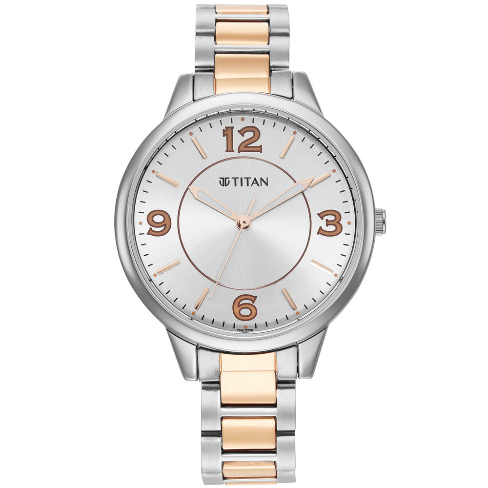 Titan Silver Dial Two Toned Stainless Steel Strap Analog Watch for Women