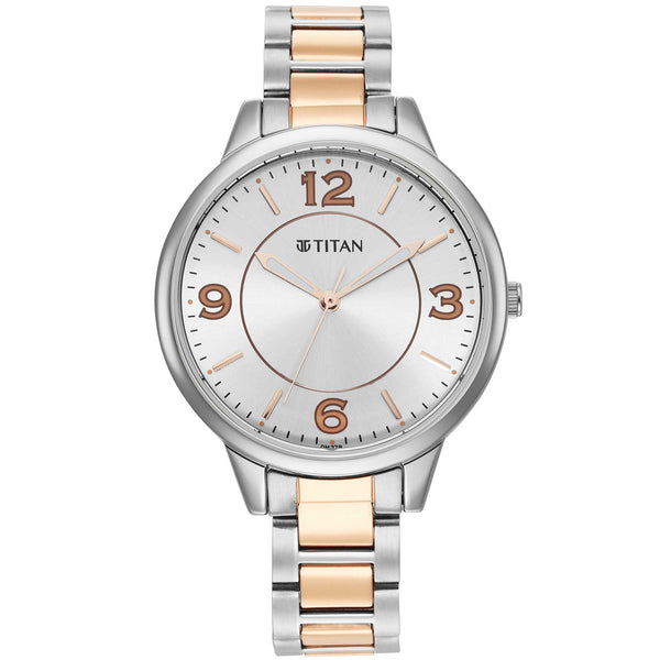 Titan Silver Dial Two Toned Stainless Steel Strap Analog Watch for Women