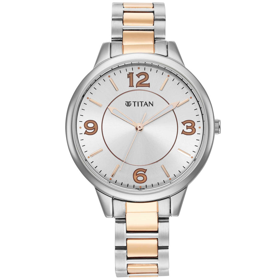 Titan Silver Dial Two Toned Stainless Steel Strap Analog Watch for Women