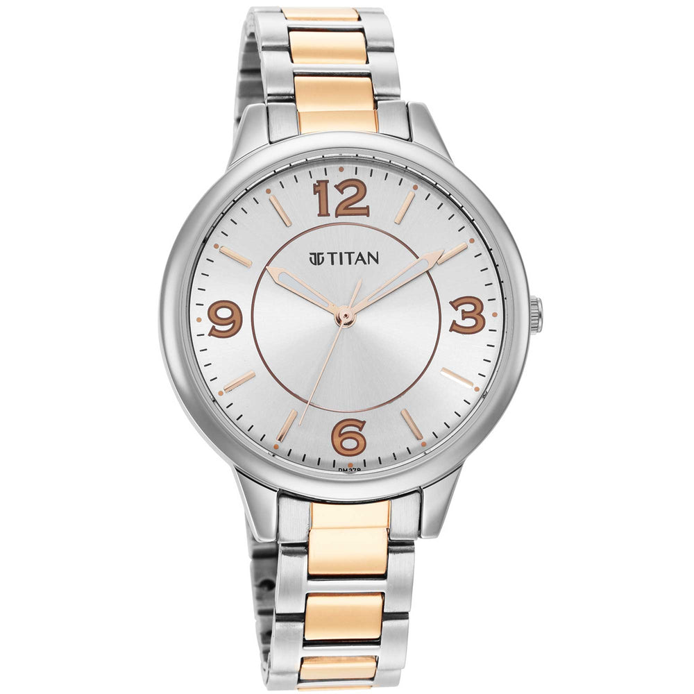 Titan Silver Dial Two Toned Stainless Steel Strap Analog Watch for Women