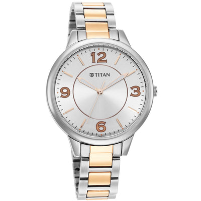 Titan Silver Dial Two Toned Stainless Steel Strap Analog Watch for Women