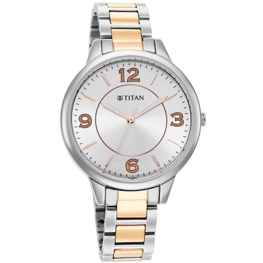 Titan Silver Dial Two Toned Stainless Steel Strap Analog Watch for Women