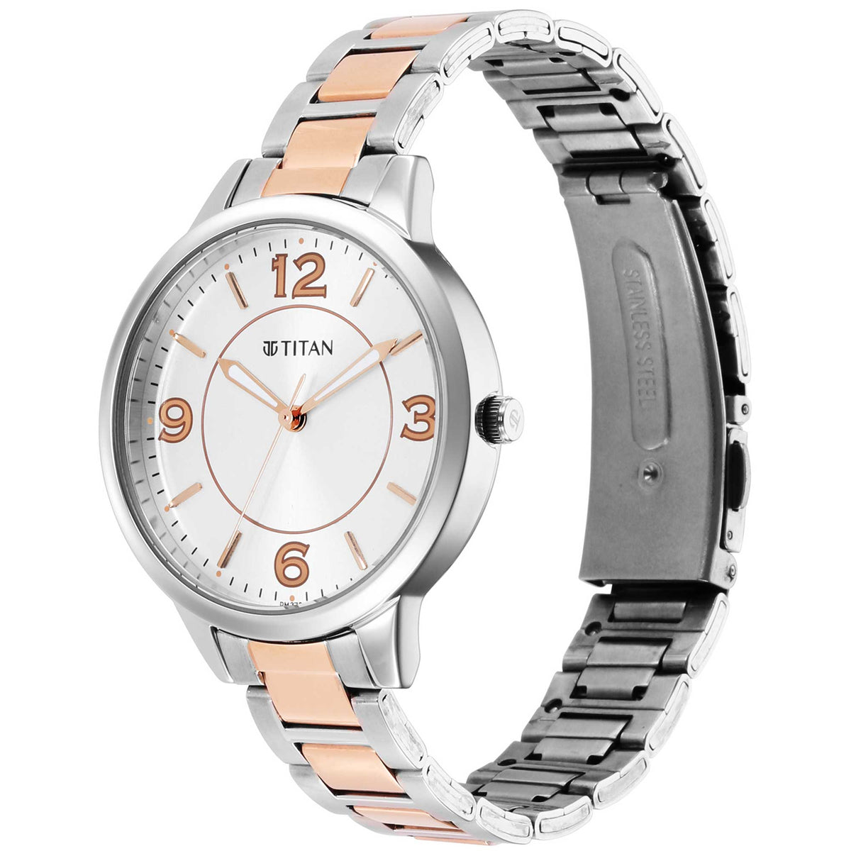 Titan Silver Dial Two Toned Stainless Steel Strap Analog Watch for Women