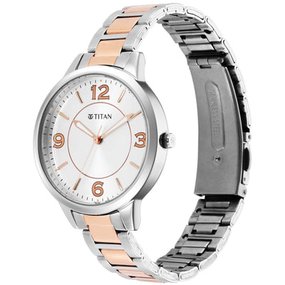 Titan Silver Dial Two Toned Stainless Steel Strap Analog Watch for Women