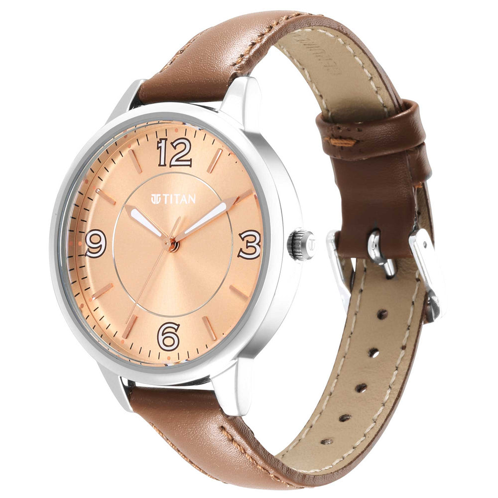 Titan Trendsetters Light Rose Gold Dial Analog Leather Strap watch for Women