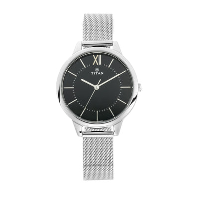 Titan Workwear Black Dial Silver Stainless Steel Analog Watch for Women