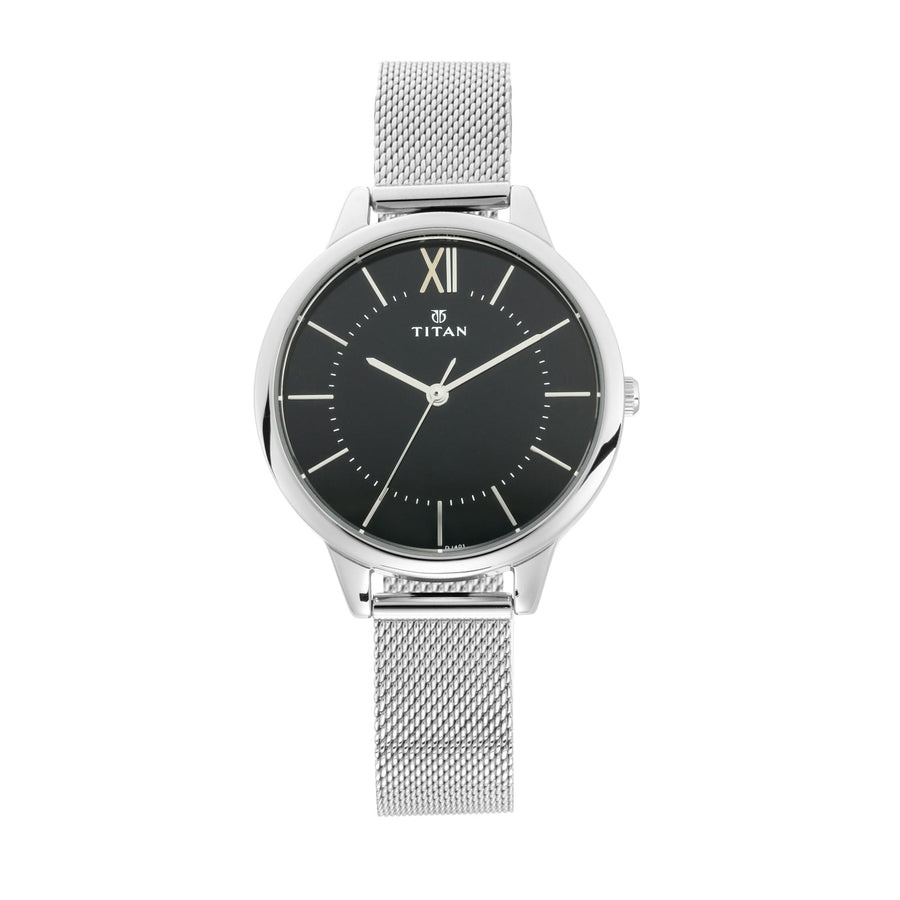Titan Workwear Black Dial Silver Stainless Steel Analog Watch for Women