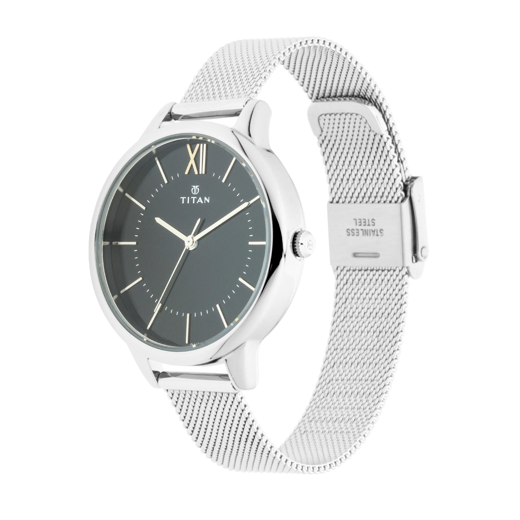 Titan Workwear Black Dial Silver Stainless Steel Analog Watch for Women