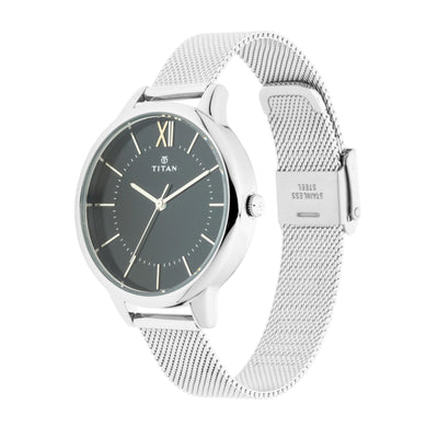Titan Workwear Black Dial Silver Stainless Steel Analog Watch for Women