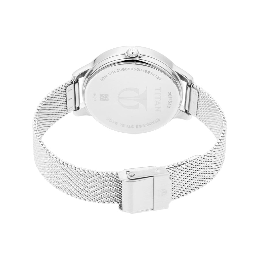 Titan Workwear Black Dial Silver Stainless Steel Analog Watch for Women